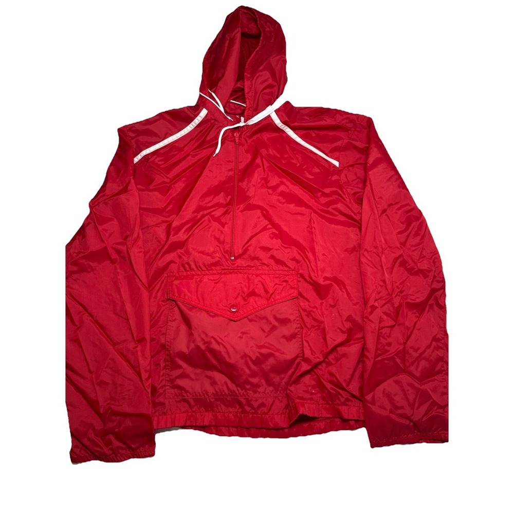 VTG Sears Activewear Windbreaker Half-Zip Hooded(Hideaway) Red 100% Nylon Med